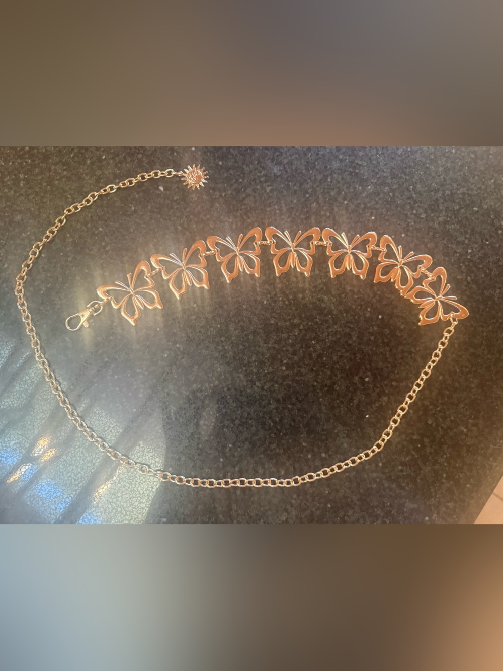 NWOT Women's Butterfly Chain Belt - Gold Toned Chain Sun Moon Charm Accent
